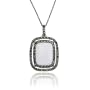Sterling Silver Marcasite and White Agate Rectangle Pendant, 18"