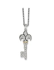 Sterling Silver 14k Yellow Gold 1/8ct. Diamond Key 18" Vintage Style Necklace