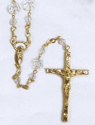 Rosary - Latin Cross - 8mm Crystal Beads - 17in. Gold Plated Chain - Deluxe Box Included - IMPORTED FROM ITALY
