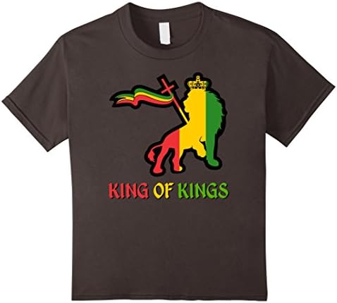 Kids Rasta Lion Judah T-shirt King of Kings Jamaican Shirt 10 Asphalt