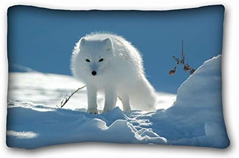 Custom Cotton &amp; Polyester Soft ( Animals arctic fox nature tundra ) Popular 20x30 inch One Side Pizza Rectangle Pillowcase suitable for California King-bed PC-Purple-31556