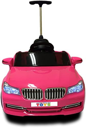 12 V Battery Powered Designed Ride On Car BMW Style with Push Bar For Kids Boys &amp; Girls Aged 1-4 Years, MP3 input, USB slot, SD slot, Opening Doors, Seat Belt | Pink