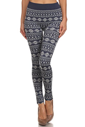 WHITE APPAREL Seamless Graphic Jacquard Leggings Plush Lining-Snow