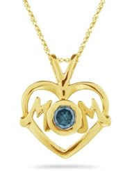 0.28 Cts Blue Diamond Mom Pendant in 14K Yellow Gold
