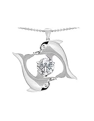Original Star K (tm) Round Genuine White Topaz Dolphin Pendant in .925 Sterling Silver
