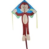 Kite - Large Easy Flyer - Mikey Monkey (46" X 90") with 300 Ft 30lb Test Kite String and Winder