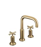 Kohler K-T14428-3-BV Purist Deck-Mount High-Flow Bath Faucet Trim with Cross Handles, Valve Not Included, Vibrant Brushed Bronze