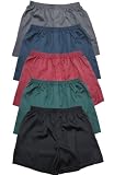 Mens Classic Satin Boxer Shorts, Pack of 5 Solid Colors, Sizes Small to 3XL