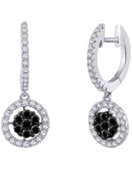 Black and White Diamond Dangle Earrings in Sterling Silver (3/4 cttw)