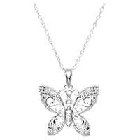 14k White Gold Butterfly Pendant with Diamond-Accent