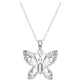 14k White Gold Butterfly Pendant with Diamond-Accent