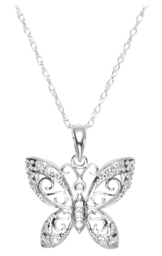 14k White Gold Butterfly Pendant w/ Diamond Accent