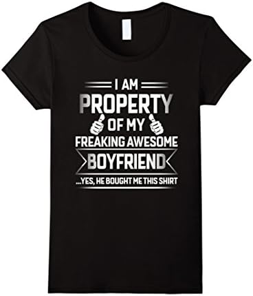 Women's Property Of My Awesome Boyfriend Tshirt for your Girlfriend Medium Black