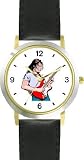 Famous Rock & Roll Star Musician Playing Guitar - WATCHBUDDY��� DELUXE TWO-TONE THEME WATCH - Arabic Numbers - Black Leather Strap-Size-Large ( Men's Size or Jumbo Women's Size )