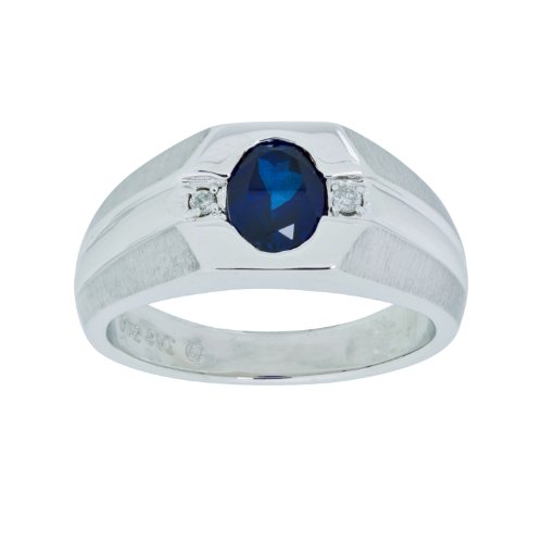 Sterling Silver Created Ceylon Sapphire and Diamond 