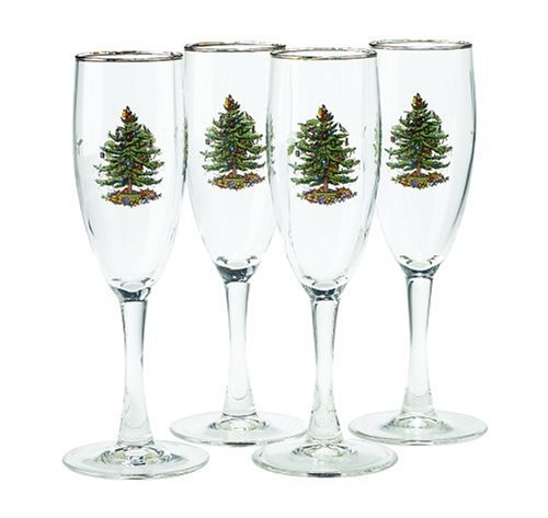 Spode Christmas Tree Champagne Flutes Set of 4