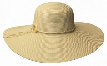 Womens Upf 50+ 100% Paper Straw Wood Bead Accent Wide Brim Floppy Hat