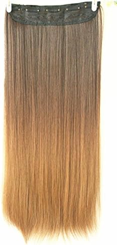 Dip Dye Clip in on Ombre Hair Extensions Synthetic Straight Curly Wavy Xmas Gift (chocolate brown to honey blonde)