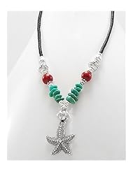 Starfish Cotton Waxed Thread Coral Necklace In Zinc