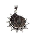 Large Ammonite Fossil Seashell set in Sterling Silver Pendant