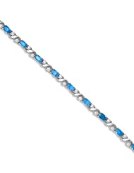 14k White Gold Natural Blue-Topaz And Diamond Tennis Bracelet