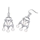 Star Glamour: Sterling Silver Celebrity Style Cultured Pearl Chandelier Earrings with CZ Diamond