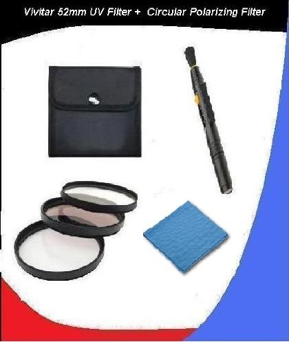 Vivitar High Grade 52mm UV Filter, Vivitar High Grade 52mm Circular Polarizing Filter, & DIGI Microfiber Cleaning Cloth + Pro Lens Cleaning Pen. (Alternative For Tiffen Part# 52PTP)