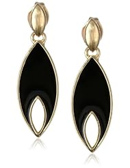18K Yellow Gold Plated Sterling Silver Black Epoxy Oval Drop Earrings