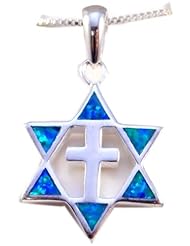Sterling Silver Star of David with the Cross with opal pendant From Israel 18" necklace