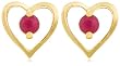 Yellow Gold Overlay Sterling Silver Ruby Heart Earrings