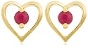 Yellow Gold Overlay Sterling Silver Ruby Heart Earrings