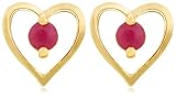 Yellow Gold Overlay Sterling Silver Ruby Heart Earrings