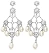 Sterling Silver Pave Cubic Zirconia and Freshwater Cultured Pearl Chandelier Earrings