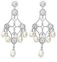 Sterling Silver Pave Cubic Zirconia & Freshwater Cultured Pearl Chandelier Earrings