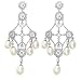 Sterling Silver Pave Cubic Zirconia and Freshwater Cultured Pearl Chandelier Earrings