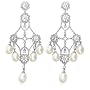Sterling Silver Pave Cubic Zirconia and Freshwater Cultured Pearl Chandelier Earrings
