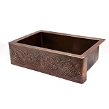 33 Copper Hammered Kitchen Apron Single Basin Sink w/ Vineyard Design