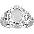 14K White Gold Cabochon Moonstone and Diamond Ring
