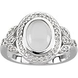 14K White Gold Cabochon Moonstone and Diamond Ring