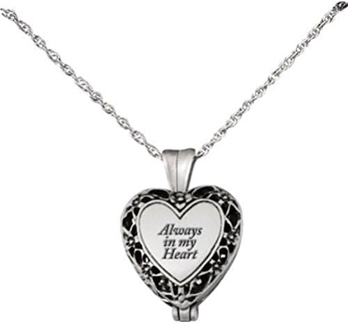 Personalize, Engrave, "Always in My Heart" Memorial Urn Locket-Filigree Pewter Tone