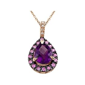2.64 cttw Genuine Amethyst Pendant in 14k Rose Gold LIFETIME WARRANTY by Finejewelers