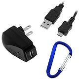 GTMax 6FT Micro-USB Cable (Black) + Black USB Travel Charger Adapter with Keychain