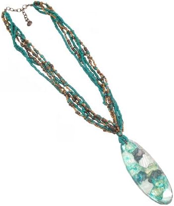 Multi-Strand Two Tone Necklace with Capiz Shell Marquise Shape Pendant