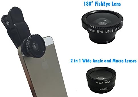 3-in-1 Clip-On Phone/Tablet Camera Lenses Fish-Eye, Wide-Angle, Macro. Works on Popular Cell Phones, Tablets incl. iPhone, Samsung, HTC, LG, etc. Colors May Vary.