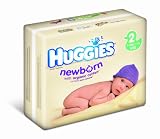 Huggies Newborn Size 2 (7-13 lbs/3-6 kg) Nappies - 2 x Packs of 62 (124 Nappies)