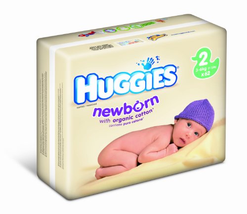 Huggies Newborn Size 2 (7-13 lbs/3-6 kg) Nappies - 2 x Packs of 62 (124 Nappies)