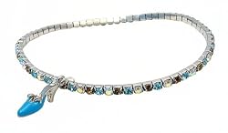 Anklet - A25 - Swarovski (tm) Crystal - Stretch ~ Aqua and Smoky Topaz (Brown) with Blue Mule Shoe Charm