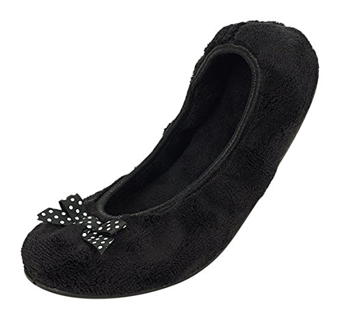 MIXIN Women's Foldable Coral Fleece Ballerina Ballet Slip-on Flats Slippers Black US7