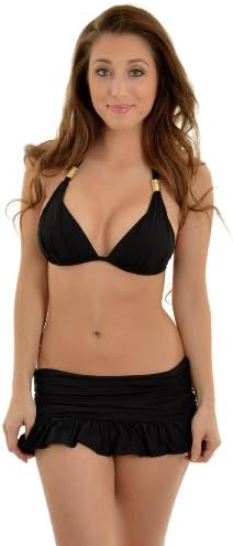 Leilani Women's Black 2 Piece Halter Bikini Swimsuit Set Skirted Bottoms Sizes: 12