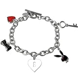 Platinum Plated Playboy Charm Bracelet Heart Lock Key Bowtie Bunny Logo Authentic Licensed Jewelry CPBB2681